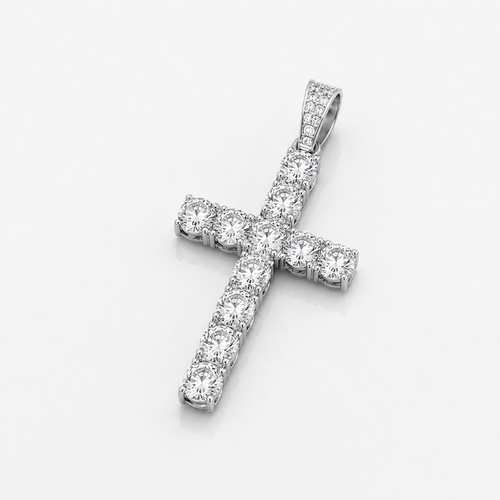 Iced Out Cross Pendant (Silver)
